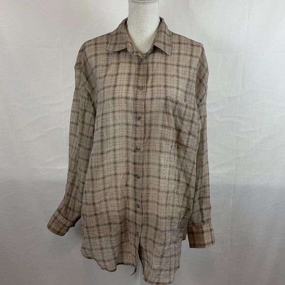 & Other Stories Tops - & Other Stories Blouse US 12 Beige Black Plaid Button Front Long Sleeve